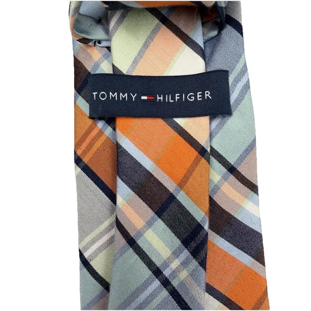 Tommy Hilfiger Mens Neck Tie Plaids & Checks Orange Blue‎ - Picture 2 of 3
